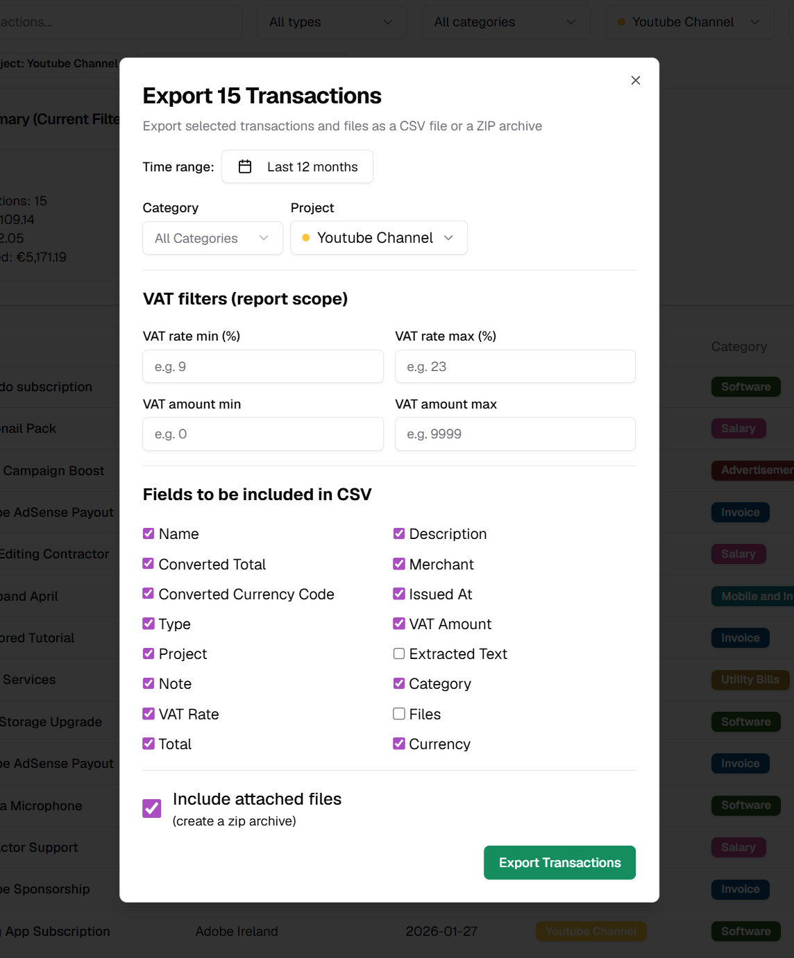 Export for accountant