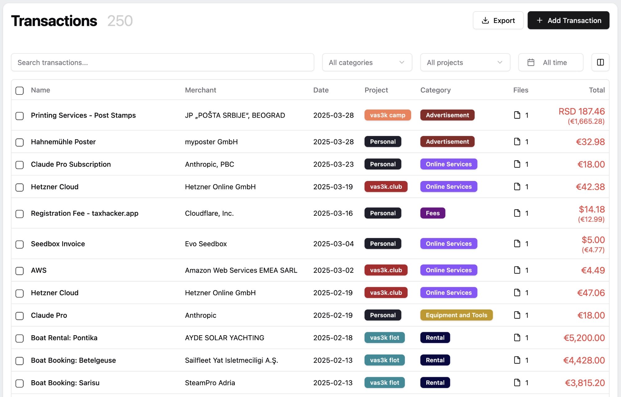 Transactions with VAT